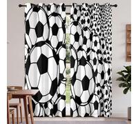 Rideau Occultant Sport Minimaliste, Football Géométrie Blocs De Couleur Motif Rideaux Thermiques à Oeillets, Rideaux Imprimé pour Salon Chambre Fenetre Décoration, 70 X 200 cm (LxH), Lot de 2
