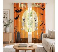Rideau Occultant Squelette Dansant Chauve-Souris 140 X 245 cm | Rideaux Thermiques Dessins Animés Amusants Pour Halloween Pour Salon Chambre, Décor De Fenêtres, Lot De 2 Rideaux Et Draperies