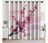 Rideau Occultant Style Chinois Encre Aquarelle Oriental, Lot de 2 Rideaux Thermique Isolant à Oeillets Prune À L'Encre Floral - Rideaux de Fenêtre Occultants Chambre Salon Fenetre110 X 215 cm (L x H)
