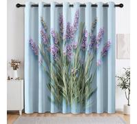 Rideau Occultant Thermique Oeillets L75 x H166 cm Bouquet Lavande Floral | Tenture Draperies Opaque Plante Fleur Bleu Clair, Isolant Thermiques Anti Froid Chaleur, Decoration Chambre Salon, Lot De 2