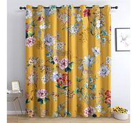 Rideau Occultant Thermiques Botanique Moutarde - Lot de 2 Rideaux Imprimé pour Salon Chambre Fenetre Cuisine, Rideaux et Draperies Intérieurs à Oeillets, 75x166 cm (LxH)