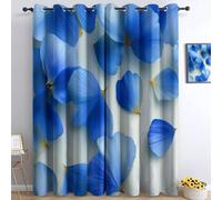 Rideau Occultant Thermiques Crème, Motif Floral Bleu Végétal 3D Lot de 2 Rideau Isolant Anti-Bruit, Économie d'Énergie, Idéal pour Chambre Salon Fenetre, 140 x 245 cm