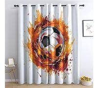 Rideau Occultant Thermiques Football Enfant - Lot de 2 Rideaux Imprimé pour Salon Chambre Fenetre Cuisine, Rideaux et Draperies Intérieurs à Oeillets, 110x215 cm (LxH)