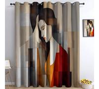 Rideau Occultant Thermiques Géométrie Abstraite Femme Décoration Salon Rideaux Occultants De Fenêtre pour Chambre d'enfant, décoration de fenêtre, Isolation Thermique, 2 Panneaux 140 x 260 cm, Crème