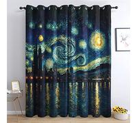 Rideau Occultant Thermiques Nuit étoilée de Van Gogh - Lot de 2 Rideaux Imprimé pour Salon Chambre Fenetre Cuisine, Rideaux et Draperies Intérieurs à Oeillets, 140x220 cm (LxH)