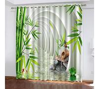 Rideau Occultant Thermiques Pour Fille Garcon Salon Et Chambre L 120 X H 140 cm 2 Pièces, 3D Extension D'Espace Feuille De Bambou Vert Imprimé Rideaux A Oeillets - Isolant Thermique Et Acoustiques