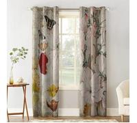 Rideau Occultant Vintage Fleurs Plantes Papillons 3D Imprimé Polyester Rideaux Occultants Opaque A Oeillets Salon Dr 60x120cm[151]