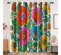 Rideau Occultant Vintage Floral Salon, Rouge Vert Doux Polyester Rideaux | Traitements de fenêtre Isolés Thermiquement Imprimés de Art Populaire Floral Vrilles Enroulées, 2 Pcs L117 x H183 cm Rideau
