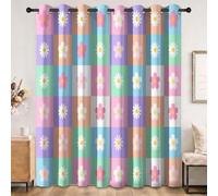 Rideau Occultant Vintage Ludique Salon, Multicolore Doux Polyester Rideaux | Traitements de fenêtre Isolés Thermiquement Imprimés de Collage Carreaux Floral, L91.5 x H214 cm Rideau pour Chambre Cuisine