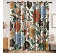 Rideau Occultant Vintage Nature Salon, Orange Bleu Doux Polyester Rideaux | Traitements de fenêtre Isolés Thermiquement Imprimés de Magnolia Floral Feuilles, L117 x H183 cm Rideau pour Chambre Cuisine