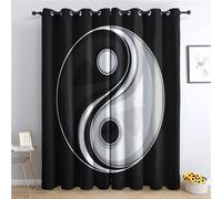 Rideau Occultant Yin Yang - Rideau Thermique Motif Noir et Blanc, Rideaux Chambre Salon Fenetre, Lot de 2 Rideaux et Draperies Intérieurs à Oeillets, 75x166 cm (LxH) O-&299
