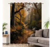 Rideau Occultants Motif imprimé 3D Opaque Thermique Isolant Rideaux Oeillet | Forêt D'automne Chemin Forestier Decoration pour Chambre Salon Cuisine 75L x 166H cm (2 Panneaux)