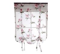 Rideau romain à fleurs transparent occultant avec ruban à nouer pour fenêtre (rose)