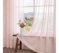 Rideau Rose Voilage Transparent Lin Sheer Curtains 260cm 2PC | à Oeillet Eyelet de Salon Moderne Chambre Cuisine Balcon Baie Vitrée Léger Romantique Tamisant Décorations