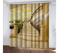 Rideau Salon Occultant 3D Extension De L'Espace Escalier De La Villa Motif Rideaux À Oeillets 280X260Cm 2 Panneaux Rideaux Grande Largeur Décoration De Fenêtre Pour Chambre, Isolant Thermique Et Ph