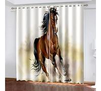 Rideau Salon Occultant Isolant Thermique - Rideau Anti Chaleur À Oeillets - Cuisine Chambre Décoration Acoustiques Rideaux pour Petites Fenêtres - 3D Cheval De Dessin Animé 2 Panneaux