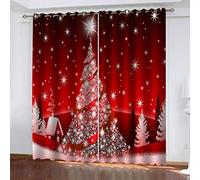 Rideau Salon Occultant Moderne - 3D Sapin De Noel Rouge Motif Rideau Occultant Thermiques Phonique Chambre pour Fille Et Garcon 100X160cm(LxH), Décoration De Fenêtre pour Chambre