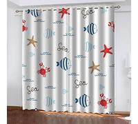 Rideau Salon Occultant Moderne Lot De 2 3D Poisson Étoile De Mer De Dessin Animé Motif Rideaux À Oeillets Lot De 2 170X200Cm Rideau Chambre Enfant Fille Garcon Isolant Thermique Anti Chaleur Phoniq