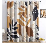Rideau Salon Occultant Style Bohème - Feuilles Brunes Minimalistes À Œillets 183 x 214 cm pour Chambre Et Cuisine - Isolant Thermique Et Phonique