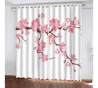 Rideau Style Japonais 3D Rideau Occultant Fleurs Roses Opaque Salon Rideaux Oeillets Polyester Décor Intérieur Rideau Thermique Isolant Anti Froid 234 x 183 cm LxH