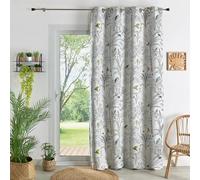 Rideau Tamisant Jacquard Imprimé Floral et Perroquets - 140x260 cm - Rideau Bleu - Lavable en Machine - Prêt à Poser
