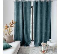 ED ENJOY HOME Rideau Thermique Occultant avec Œillets, Bleu Canard, 140x260cm, 100% Polyester, Velours, Doublure Polaire, Collection Velvet
