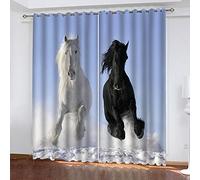 Rideau Thermique Occultant - 3D Cheval Animal Noir Et Blanc Motif Rideaux Et Draperies Opaque De Fenêtre avec Oeillets Isolation Lumineux Décoration De Chambre L 200 X H 165 cm Rideaux Intérieurs