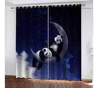 Rideau Thermique Occultant Isolant Anti Chaleur Et Anti Froid Fenetre Extérieur Grande Largeur 3D Panda De Dessin Animé Étoile 170X200Cm Lot De 2 Rideau Salon Chambre Enfant Moderne Rideaux À Oeillet