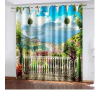 Rideau Thermique Occultant Isolant Anti Chaleur Extérieur Grande Largeur Fenetre Paysage De Montagne Fleuri 60 x 120 cm [3334]