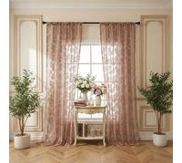 Rideau transparent en dentelle florale douce, 2 pièces, voile perforé translucide, rideaux de salon, protection solaire, draperies de fenêtre 4