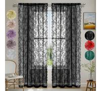 Rideau transparent en dentelle romantique, rideaux de fenêtre en dentelle florale pour salon, chambre à coucher, décoration de la maison, poche pour tige de criblage de fenêtre, 1 pièce Black