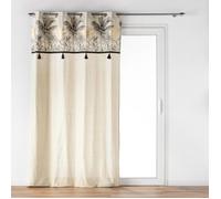 Rideau voilage à œillets 140x240 cm polycoton beige naturel avec pompons - Douceur d'Intérieur