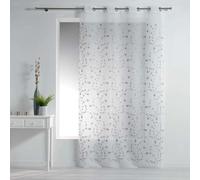 Douceur d'Intérieur, Voilage à Oeillets (140 x 240 cm) Petite Fleur Blanc/Gris, Voile Sablé Brodé