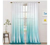 Rideau Voilage à Oeillet Semi-Transparent Dégradé de Couleur Douceur d'Intérieur Décoration de Maison Lumineux Filtrer Elégant Décor de Fenêtre Panneaux de Fenêtres Bleu 182X243cm(1 Panneau)
