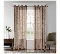 Rideau Voilage avec Motif Broderie Rideaux Salon Douceur d'intérieur, Voilage à Oeillets Décoration de Maison Rideau Draperies Romantique Elégant,Café,(132x244cm)(1 Panneau)