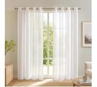 Rideau Voilage Blanc 140x240 Lot De 2 Œillets Effet Étamine Salon Chambre Fenêtre