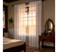 Rideau Voilage Blanc 55 x 105 cm à Oeillet Semi-Transparent en Effet Lin, Moderne Décorations D'Intérieur, Filtrage de Lumière, Léger, Lin Décorative Voile de Fenêtre pour Chambre Maison, Blanc