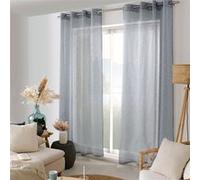 Rideau Voilage Effet Lin "Maya" 140x240cm Bleu Marine Bleu