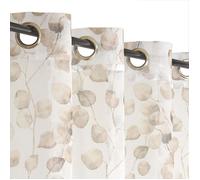 Rideau Voilage Etamine Imprimé feuilles, à œillets 140x240cm, beige, Dylrev