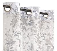 Rideau Voilage imprimé feuilles à œillets 135x240cm, gris et blanc, Dylrev