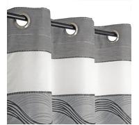 Rideau Voilage Jacquard à Bandes Horizontales en Fil Lurex 140x240cm, Gris, Dylrev - Prêt à Poser