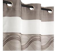 Rideau Voilage Jacquard Chocolat avec Bandes Horizontales Lurex 140x240cm à Œillets Prêt à Poser