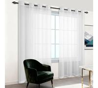 Rideau Voilage Oeillet 200 x 230 cm Semi Transparent Voilages Décorations Design Moderne pour de Salon Moderne Chambre Cuisine Balcon Baie Vitrée Léger Romantique, Blanc