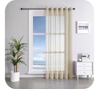 Rideau voile en lin transparent, 228 cm de long, beige, pour chambre à coucher, salon, porte-fenêtre