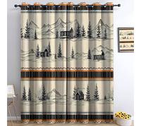 Rideaux à Oeillets Campagne Chalet De Neige Montagnes, Opaques Isolation Thermique et Anti-UV, à Oeillets insonorisés Rideaux pour Chambre, SalonBeige, 117 x 229 cm, 2 Pièces