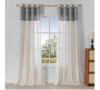 Rideaux à Oeillets - MYSKY HOME - 2 pièces 245x140 cm - Semi-translucides aspect lin - Motif jacquard feuilles - Blanc