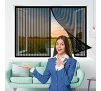Rideaux Anti-Moustiques 130 x 150 cm, Moustiquaire Porte Sans Percer pour Couloirs, Anti Insecte Pliable pour La Plupart Des Fenêtres, Noir