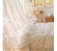 Rideaux blancs transparents en dentelle blanche avec perles - 140x250cm style mariage,pour restaurant/portes-fenêtres.