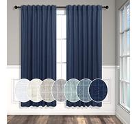 Rideaux bleu marine de 160 cm de long pour chambre de garçon - 2 panneaux - Avec languette arrière et poche à tringle - Lin semi-transparent tissé texturé - Bleu indigo foncé - Pour chambre d'enfant