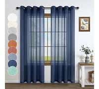 Rideaux Bleu Marine de 244 cm de Long pour Salon, Ensemble de 2 Panneaux avec œillets et Passants, Voile léger en Lin tissé, Rideaux Semi-Transparents pour Salle à Manger, Bureau à Domicile, Chambre